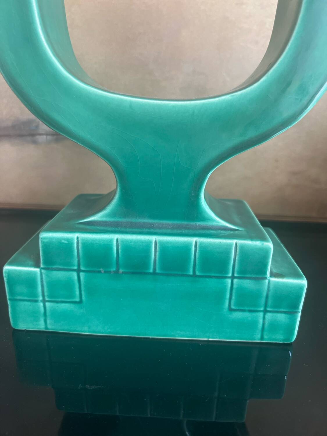 Set of 2 Art Deco candlesticks in green earthenware