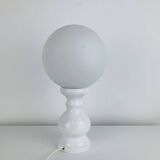 Turned wood lamp with opaline glass globe, 1970s
