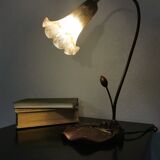 Water lily lamp in brass and glass paste, art nouveau style.