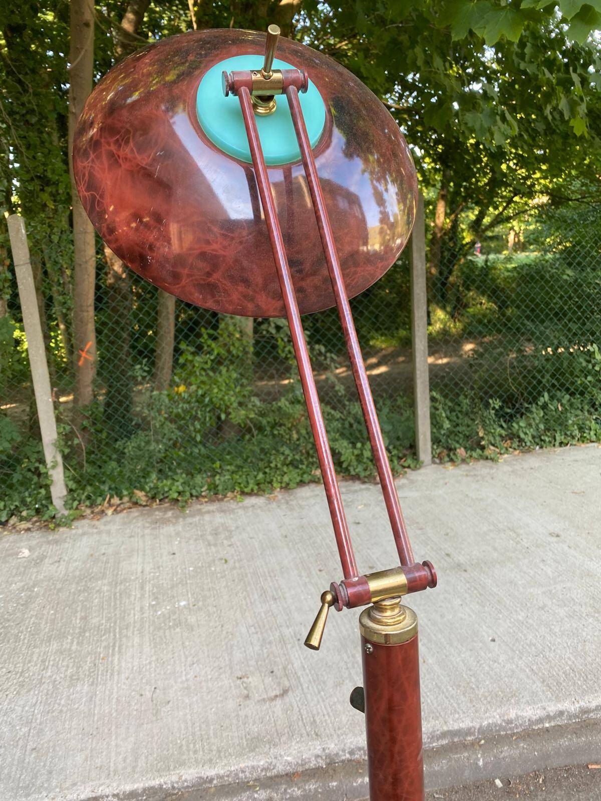 Vintage Italian floor lamp with burgundy marble effect and round dome