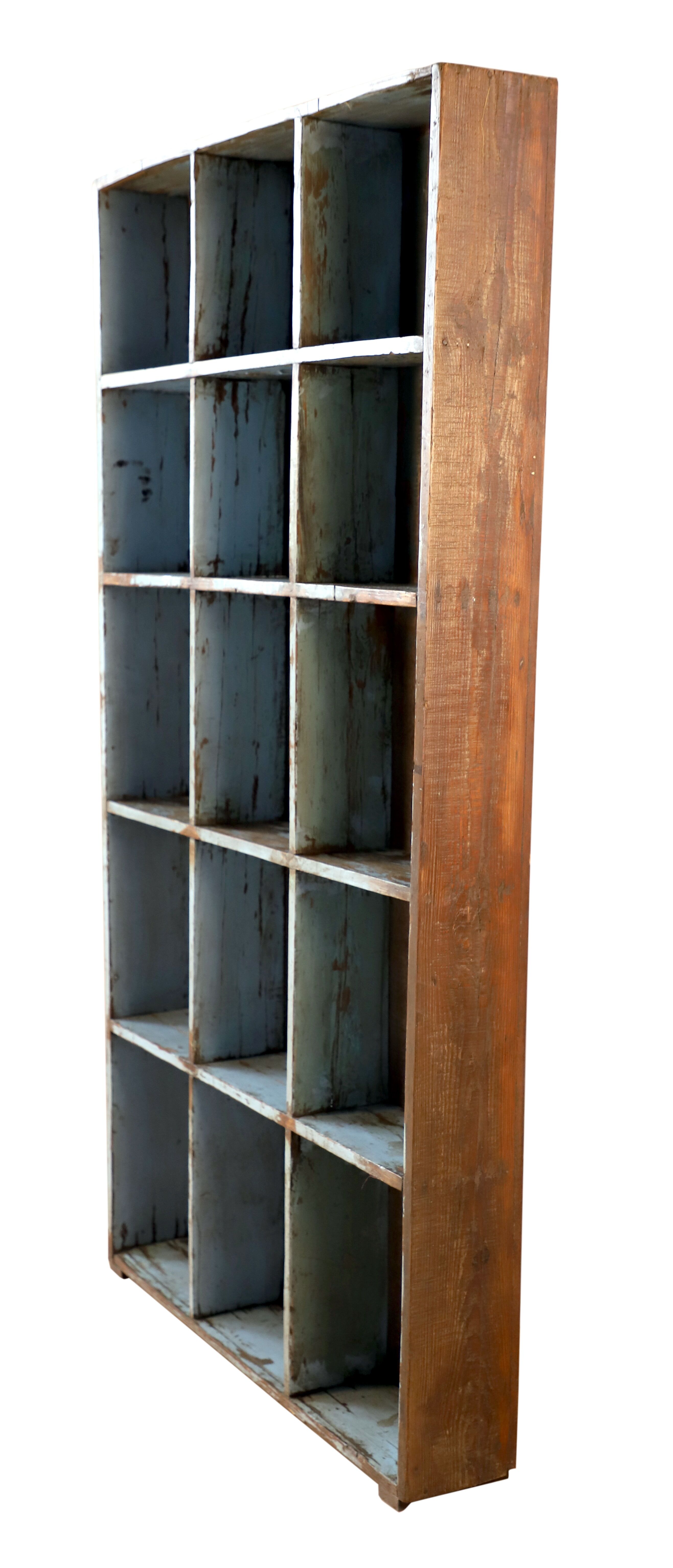 Bookcase - shelf 15 Burmese teak lockers with blue inner patina blue blue interior