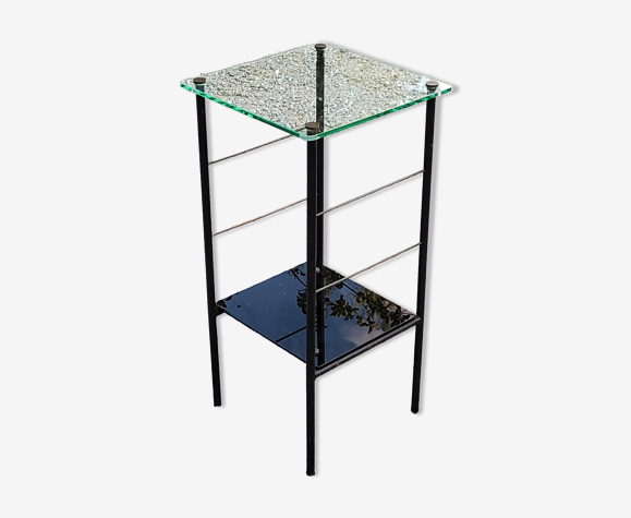 Table d’appoint des années 50/60 double plateaux en verre piètement tubes et laiton