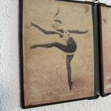 Vintage 1930s triptych mirror depicting a barber, hairdresser, and young dancer