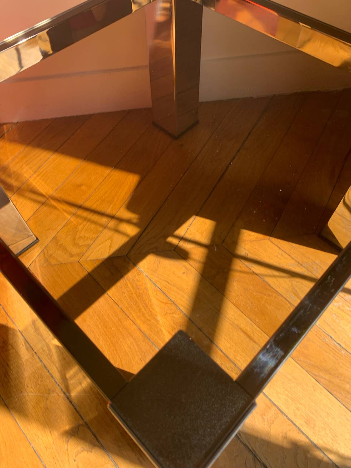 Chromed metal and smoked glass coffee table, 1980s.