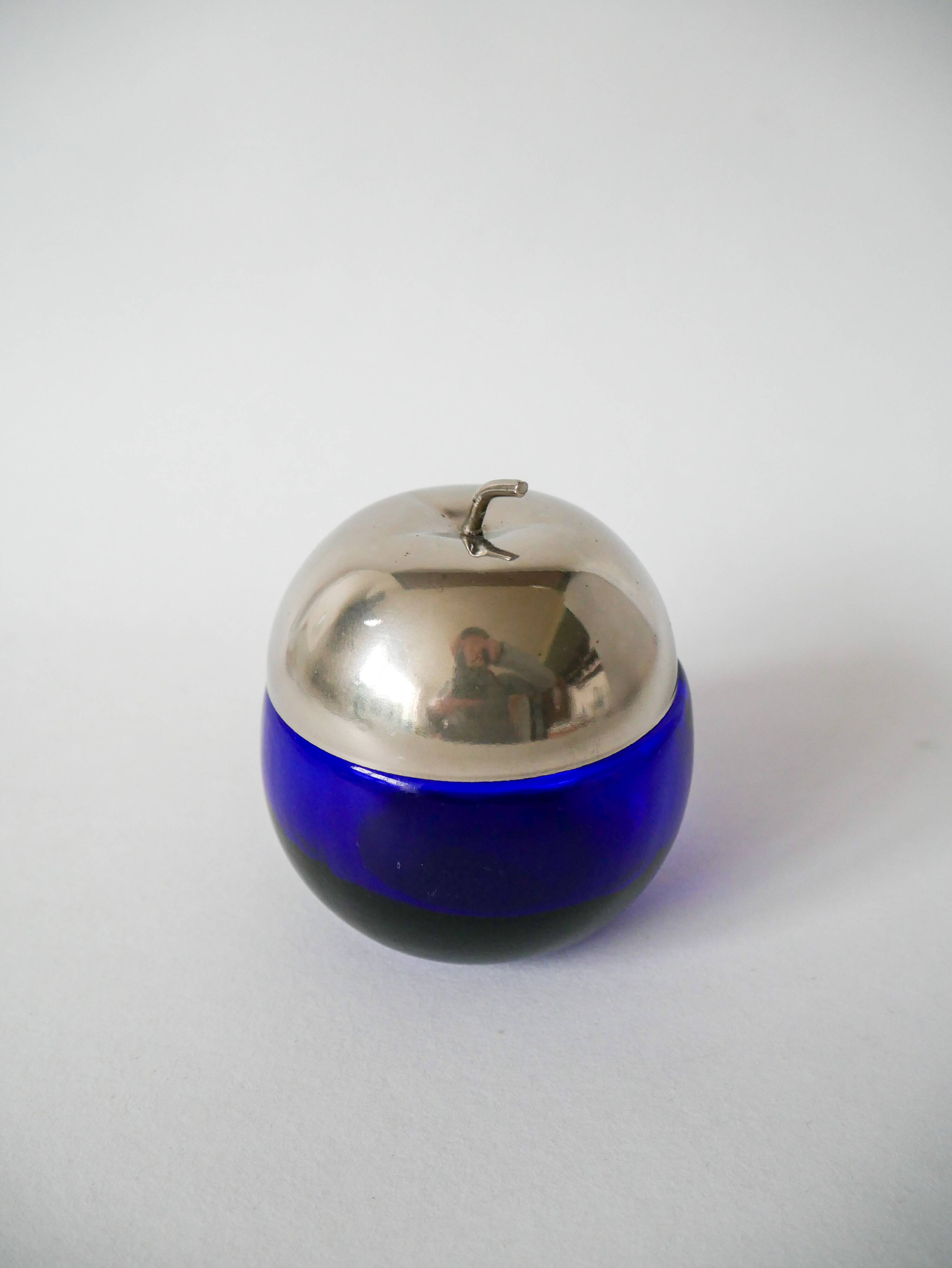 Small glass and stainless steel apple-shaped box 1970