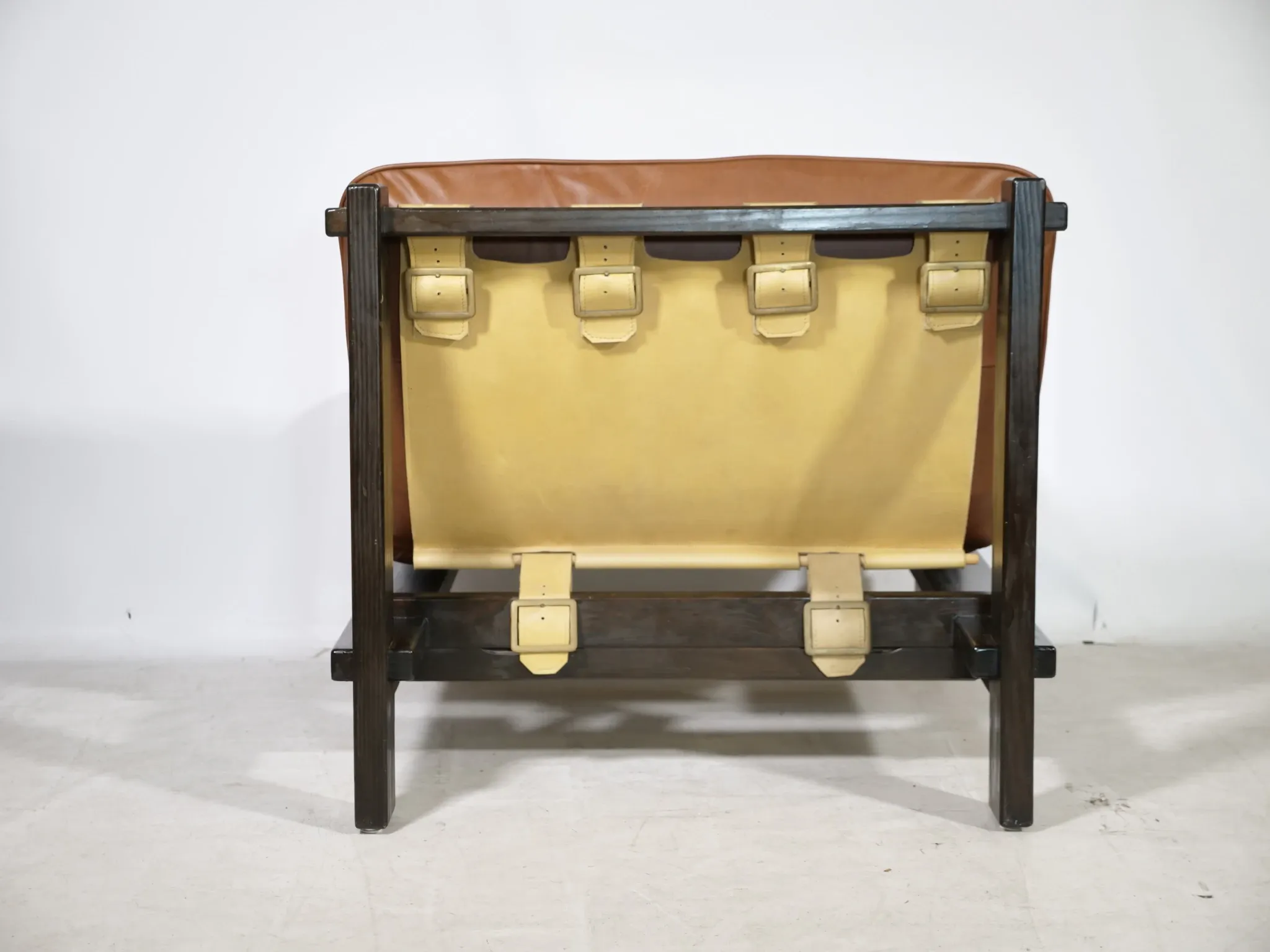 Brutalist Lounge Set in Light Brown Leather & Pine by Carl Straub, Set of 3