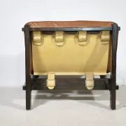 Brutalist Lounge Set in Light Brown Leather & Pine by Carl Straub, Set of 3