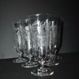 Set of 6 beer glasses verrerie portieux bocks bistrot acid etched 1920-1930