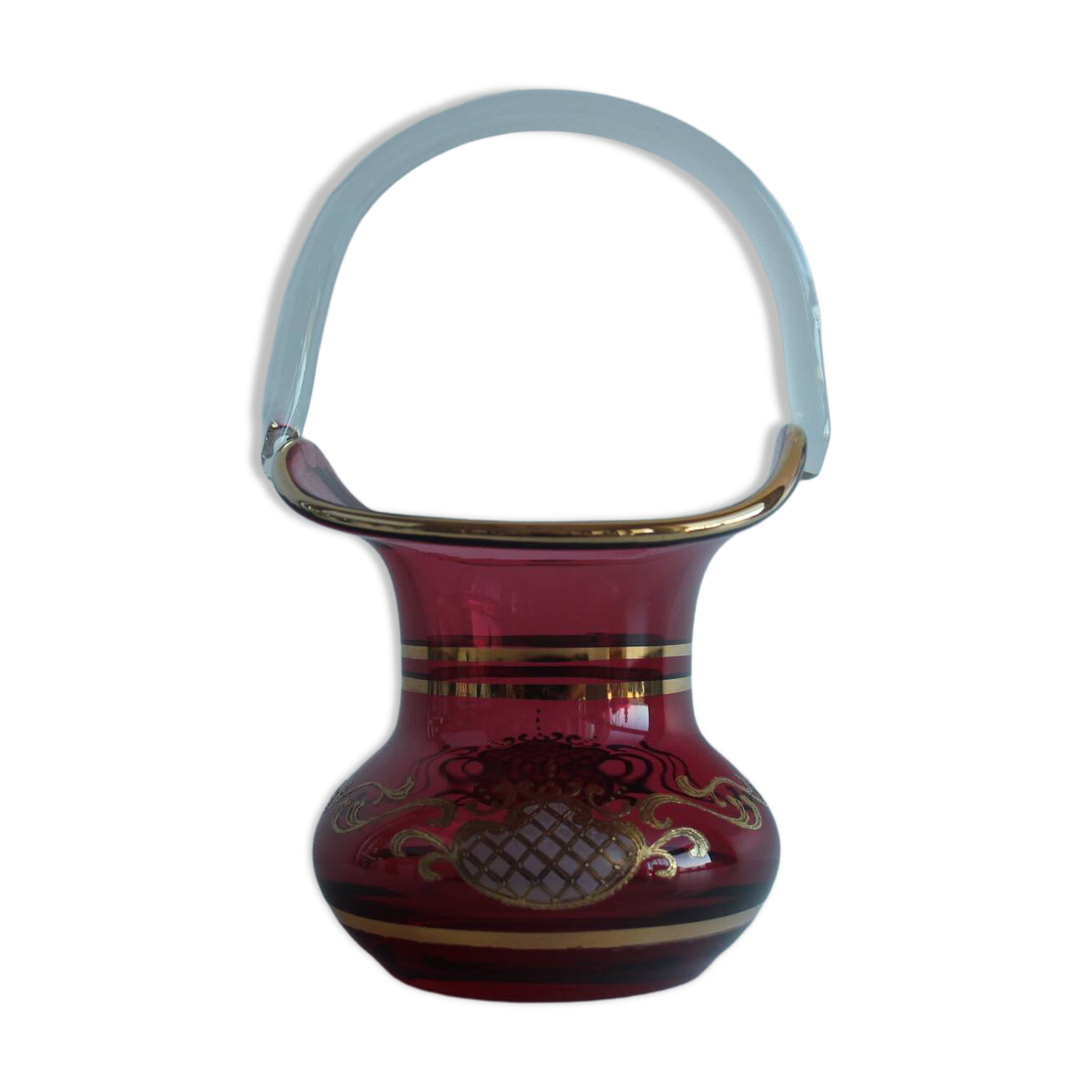 Crystal, gilded basket, Bohemia Crystal, Czechoslovakia, 1960's.