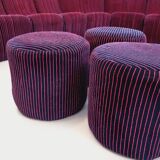 Vintage Snake modular sofa composed of 11 armchair modules and 3 velvet fabric poufs