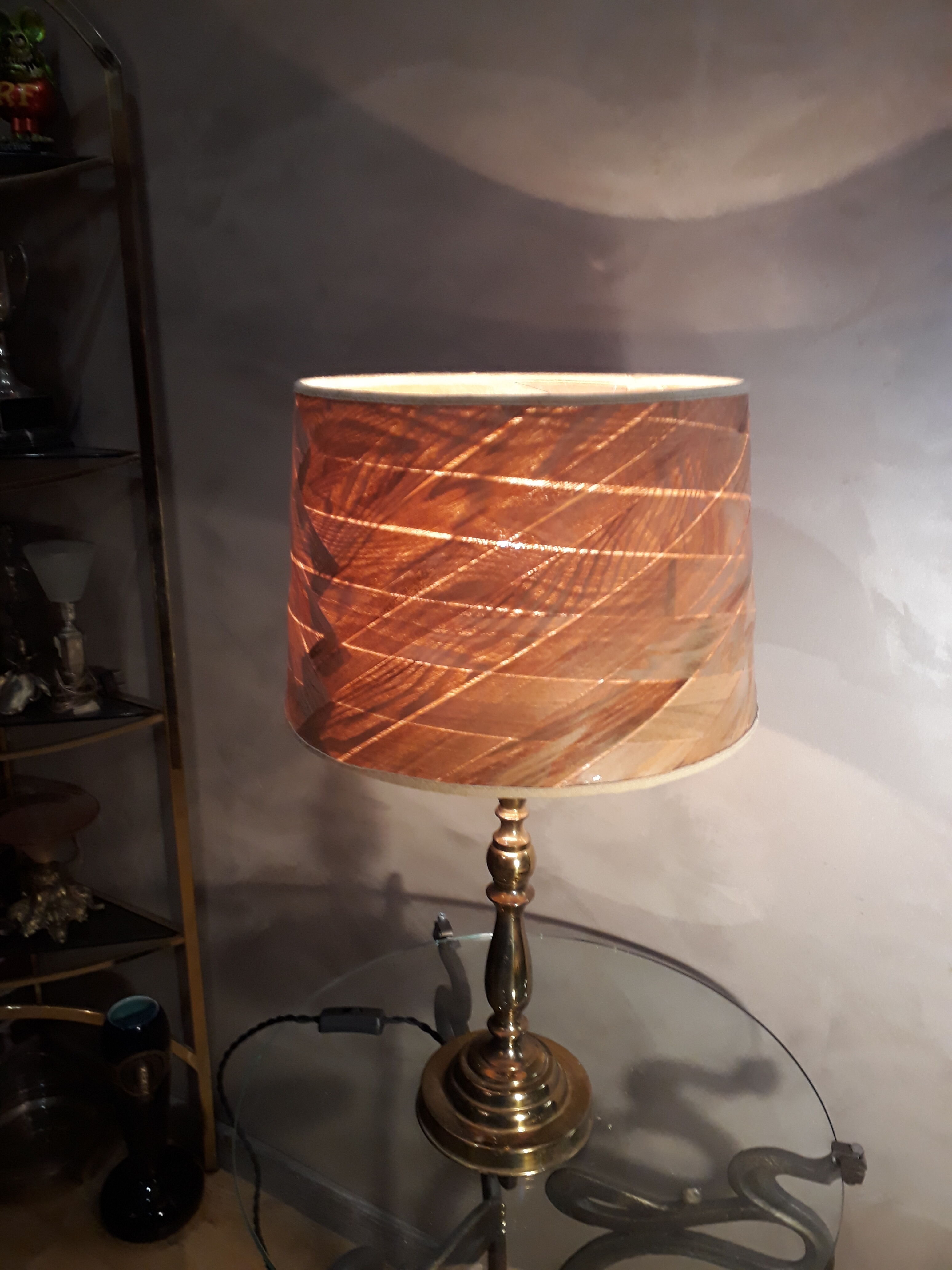 large brass lamp and wood 1970 very elegant 60x35cm
