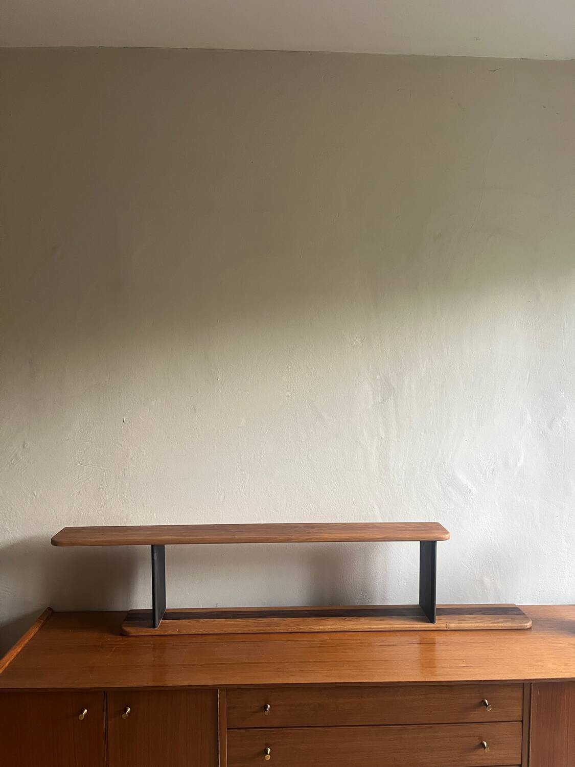 Stained wooden shelf