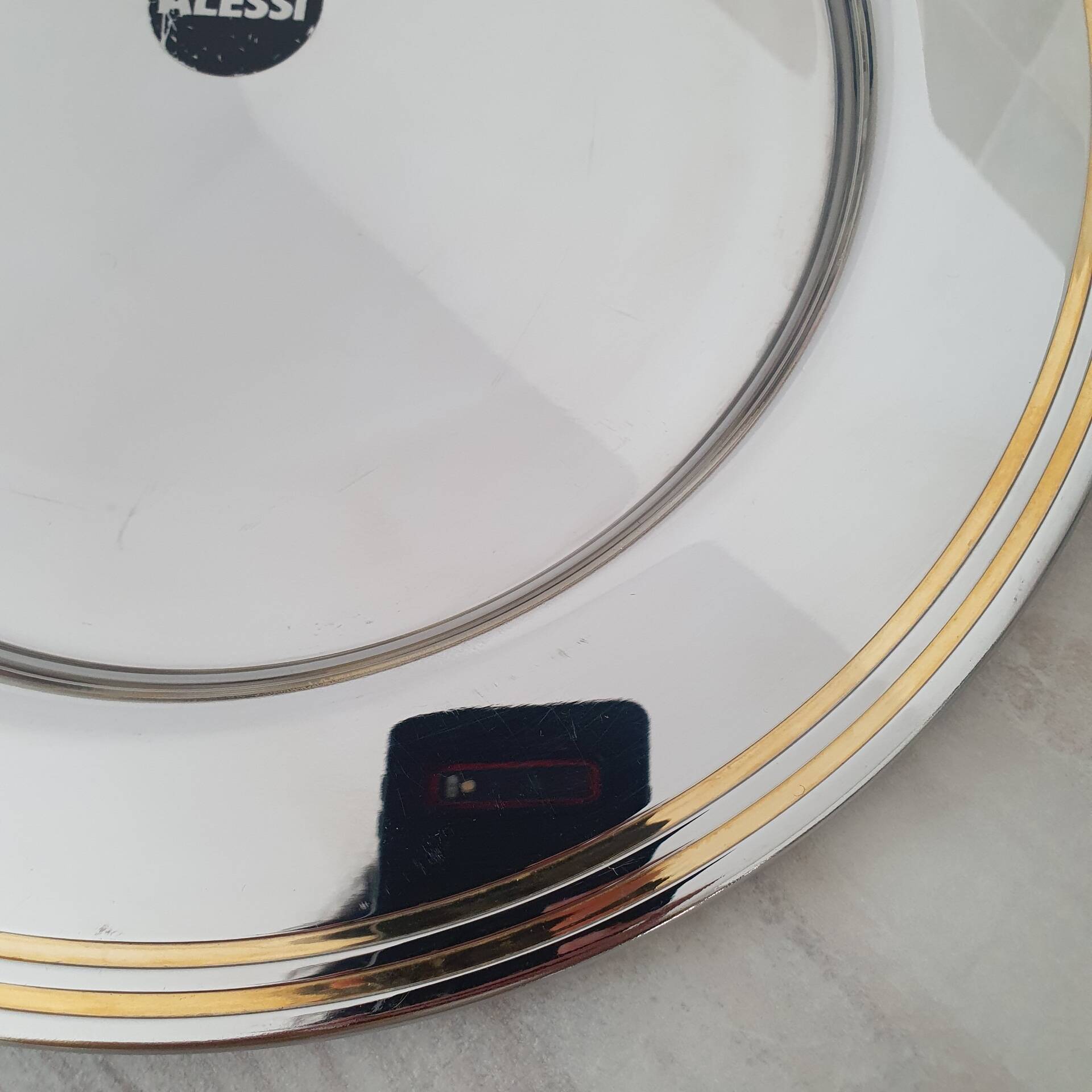 Alessi Ettore Sottsass / Serving plate stainless steel 18/10 and gold NG5100