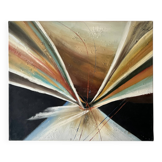 Large abstract modernist painting & original oil signed on canvas