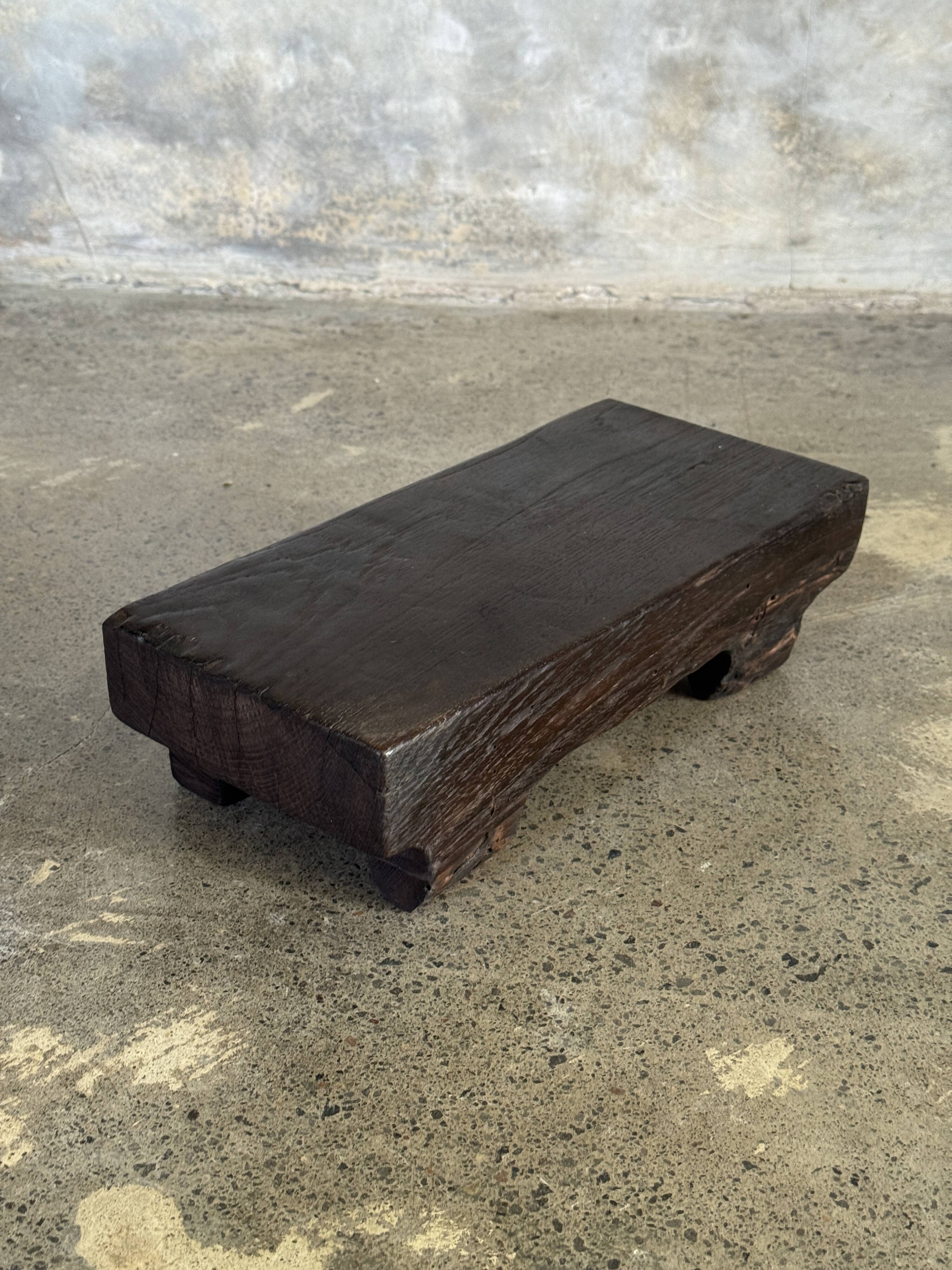 Small stool, black solid teak accent stool wabi-sabi L30 W8.5 H6.