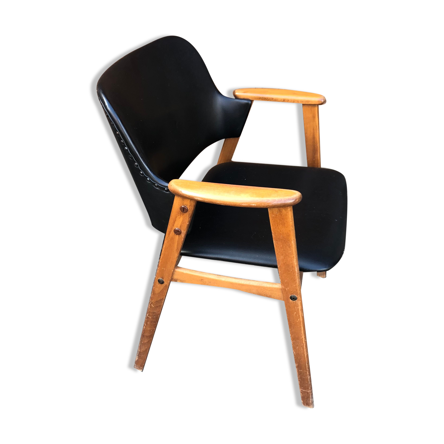 Danish armchair Erik Buch beech and Skaï 60s