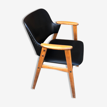 Fauteuil danois Erik Buch hêtre et Skaï années 60