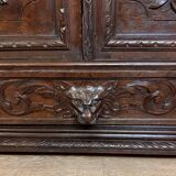 Renaissance style hunting lodge library in carved oak circa