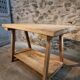 Old French work table / kitchen island / console, beech and chestnut, circa 1930–1950