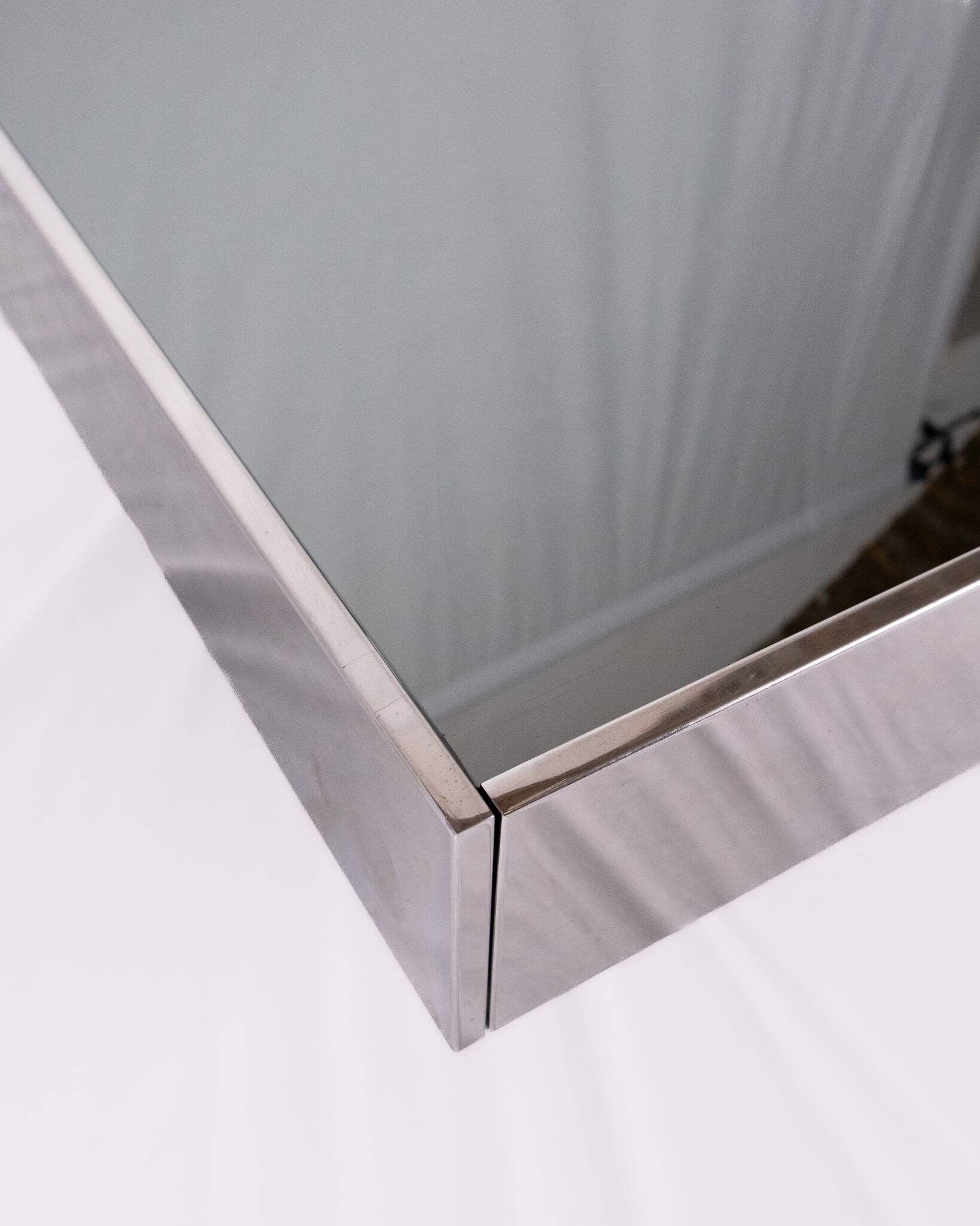Mirror coffee table with bar, Willy Rizzo for Cidue, Italy, 1970s