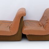 Pair of Lev & Lev Mid-century Modern Fiberglass Frame Leather Armchairs