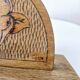Old wooden bookends with pyrography flower decoration signed 1940s Art Deco