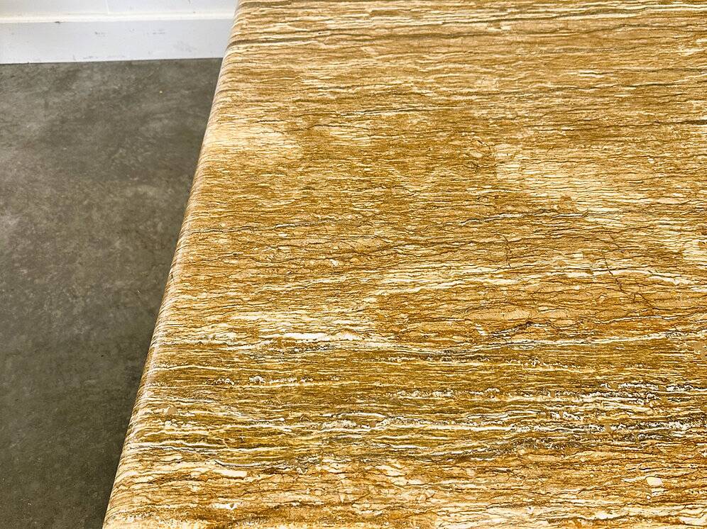 XL vintage square caramel travertine coffee table, 1980s