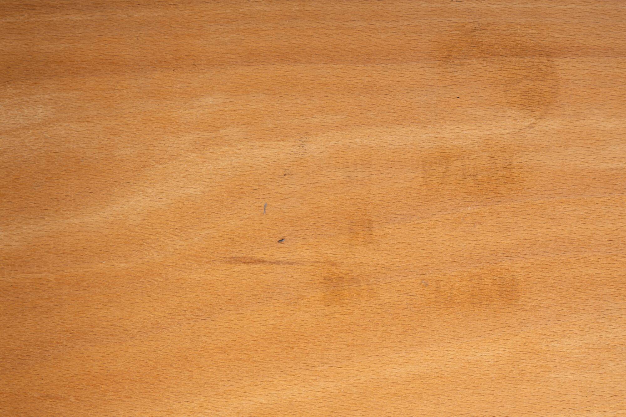 Set of 4 vintage dining chairs in teak and blue fabric