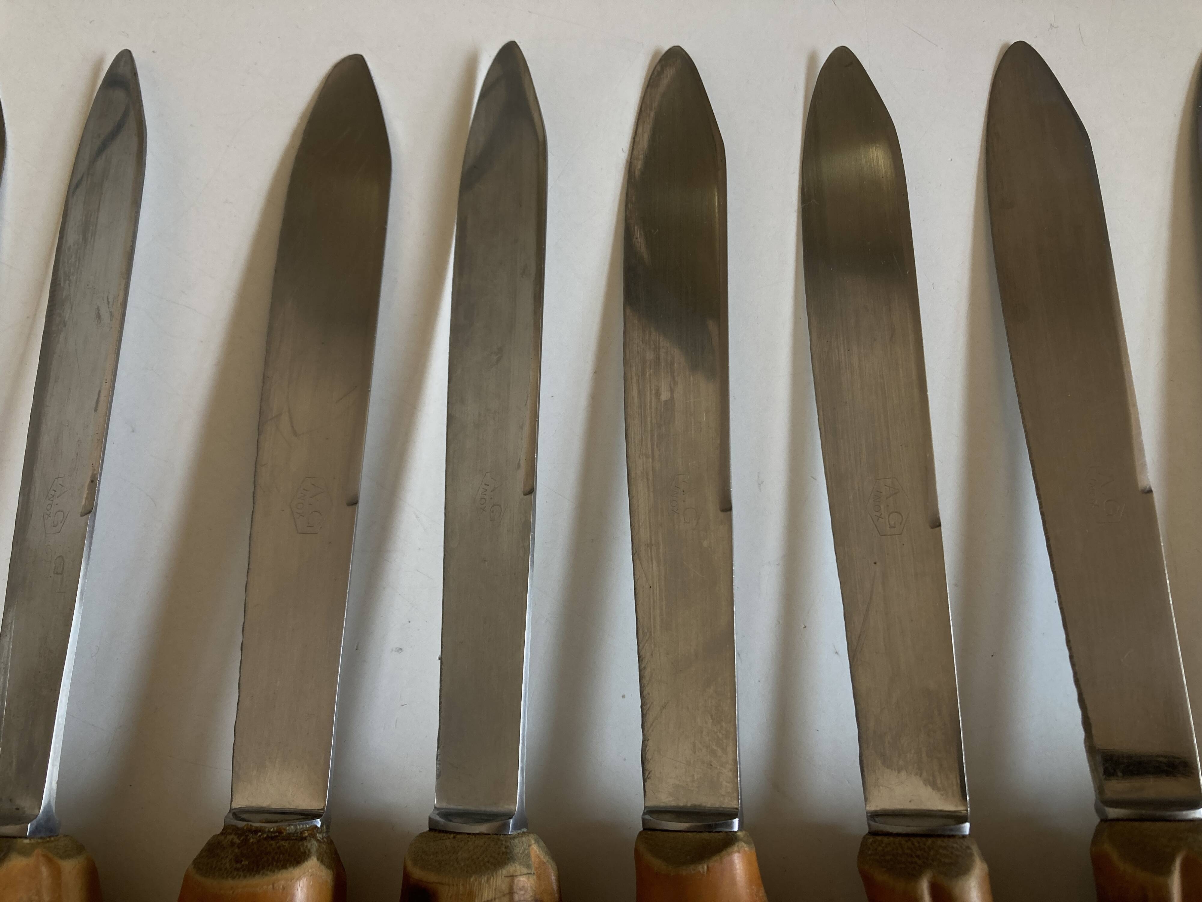 set of 11 knives with bamboo handles 1960 Riviera