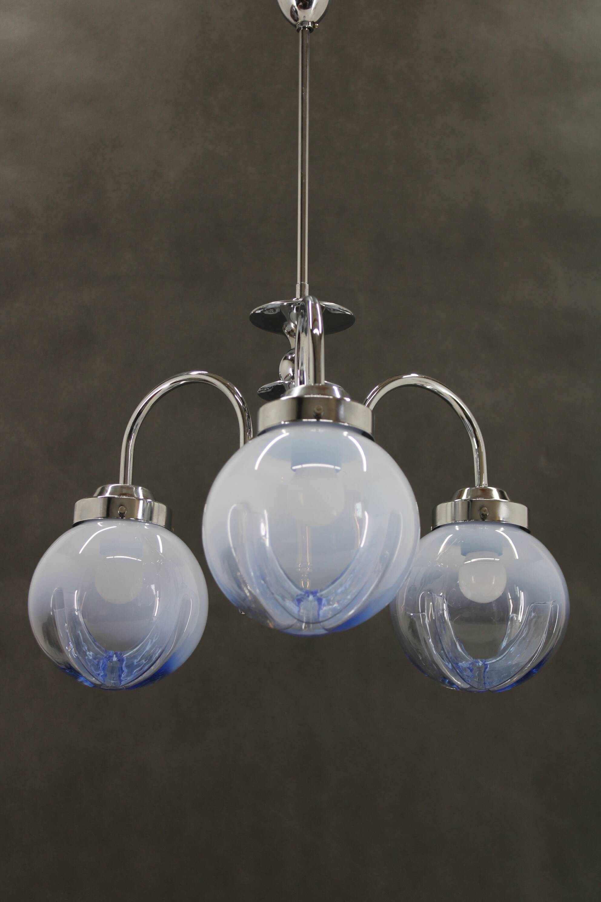 1960s Chrome Plated Chandelier with Murano Glass, Italy