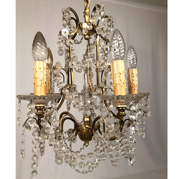 Chandelier with tassels with five arms of light, gilded metal, late 19th century