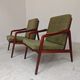 Pair of wooden armchairs Uluv green fabric 1960