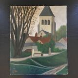 Tableau ancien le village et son église
