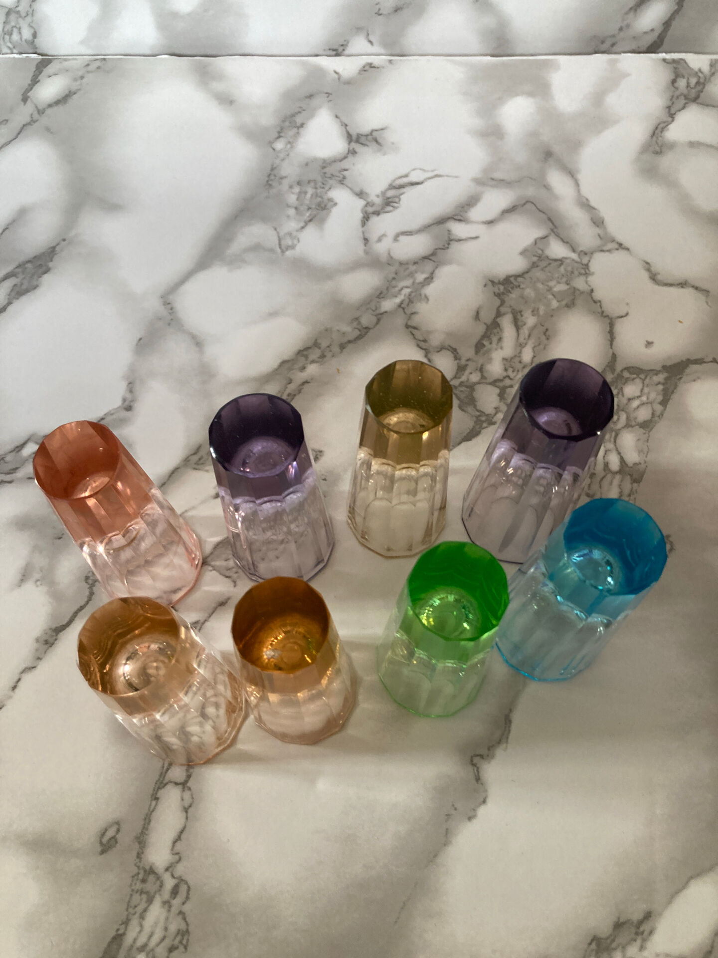 Set of 8 multicoloured liqueur/shooters - Art Deco style (MCM)