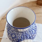 Vintage faience large vase - Blue and white Delft style - Floral decoration