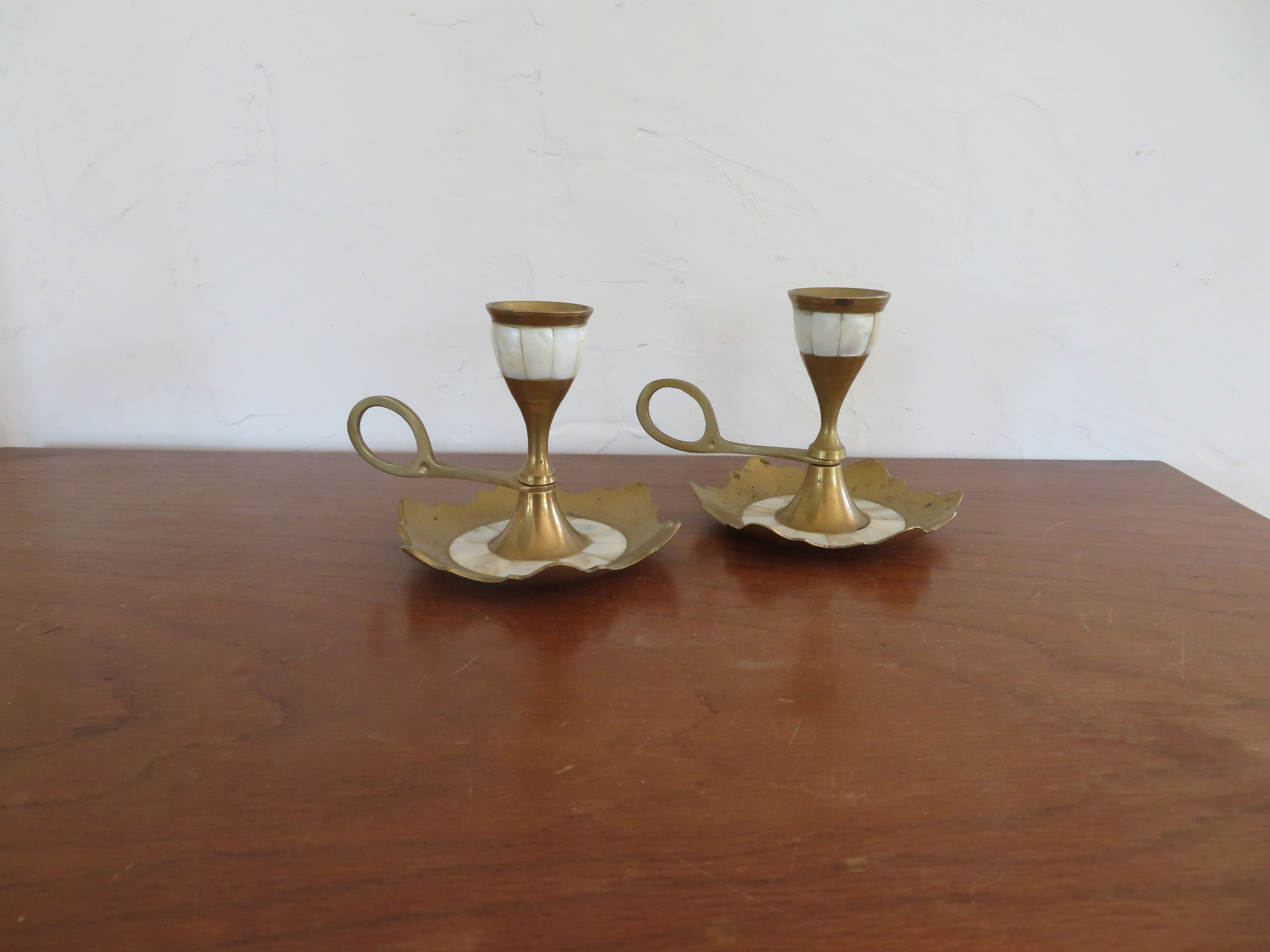 Bougeoirs vintage nacre et laiton