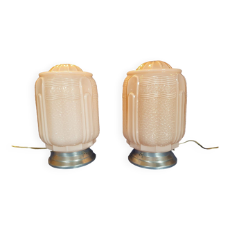 Pair of large pink art deco table lamps France