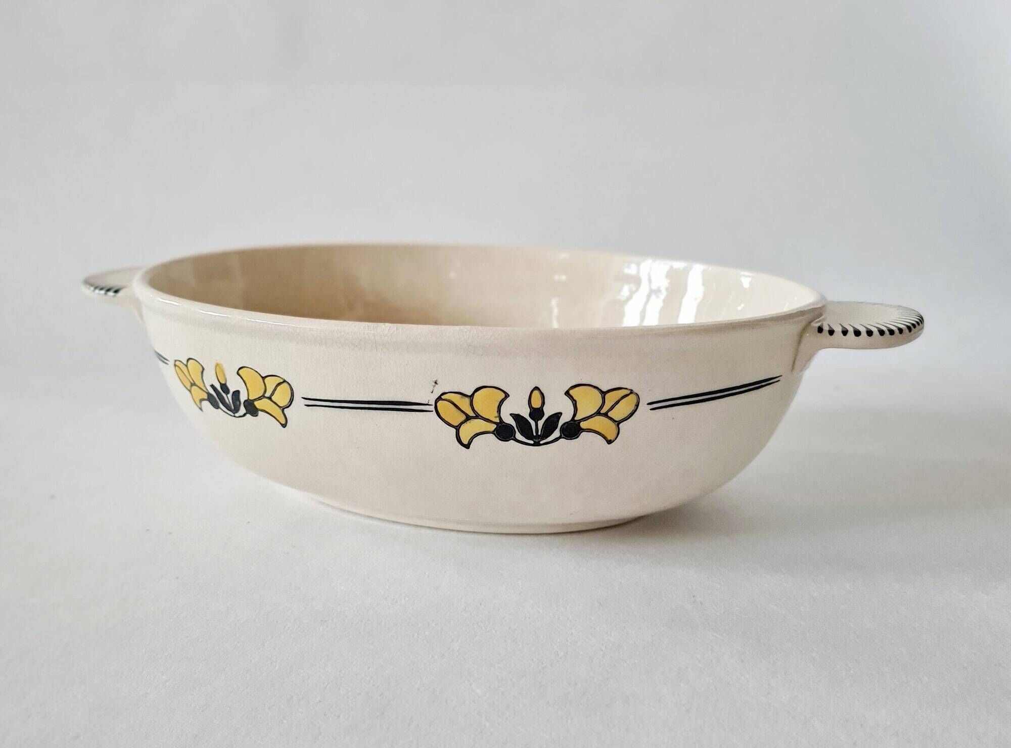 Old oval dish / vegetable dish in ironstone - "Renée" Art Deco model