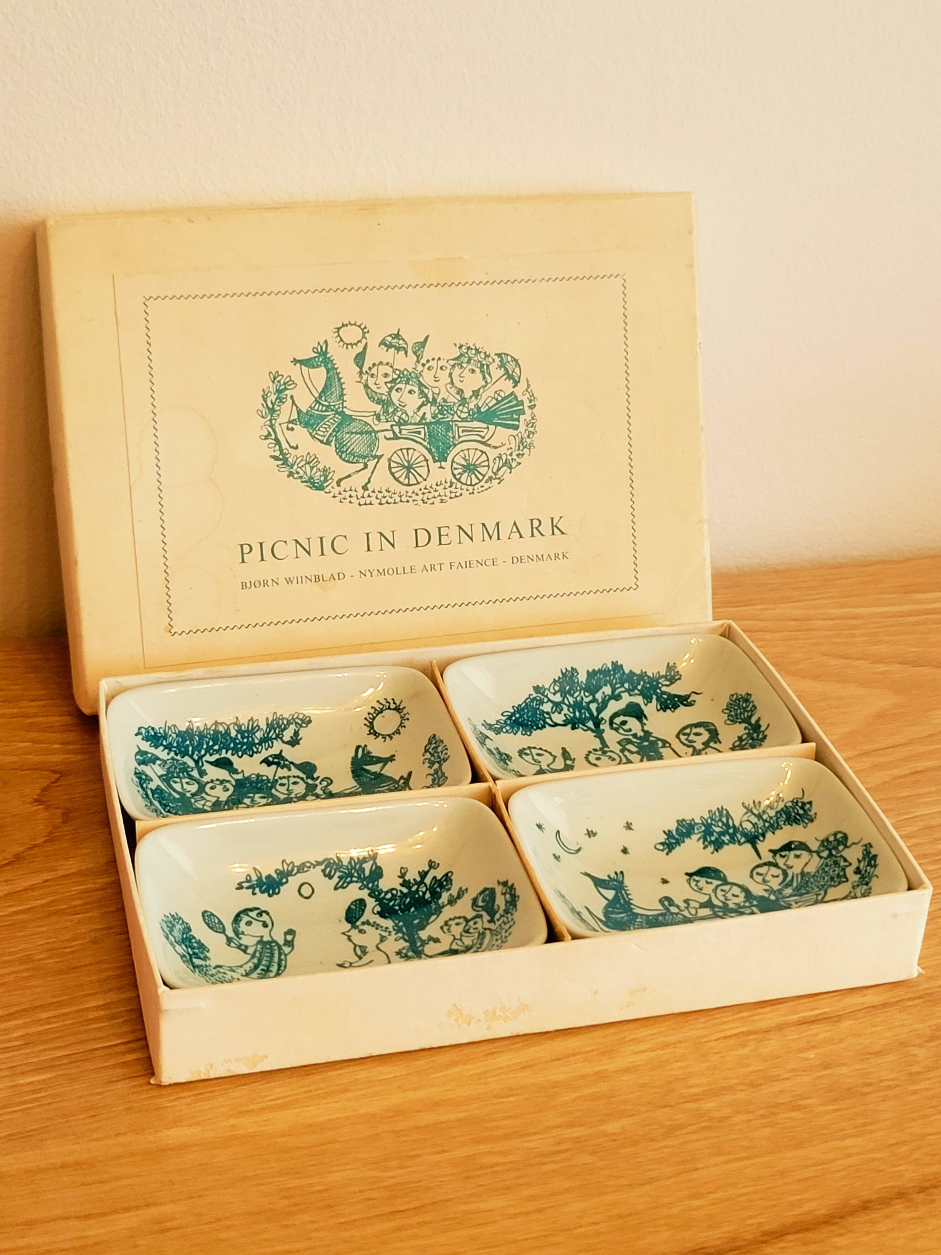 4 Coupelles Nymolle Art Faïence, Picnic In Denmark Bjorn Wiinblad
