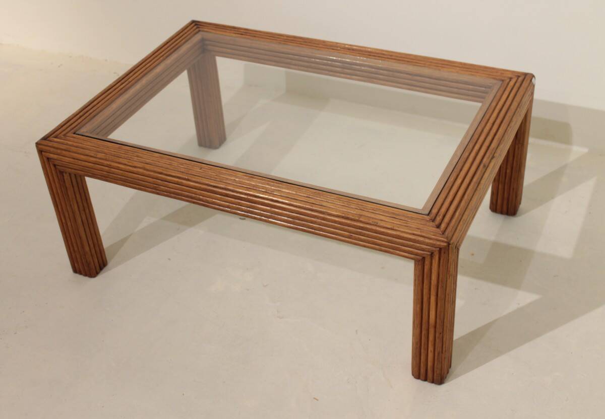 Rattan and glass coffee table - 60s/70s
