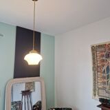Art deco suspension opaline white and brass