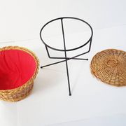 Working tripod wicker sewing box steel 1950 vintage 50s rockabilly