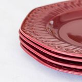 4 flat plates red ruby relief Art Decoo