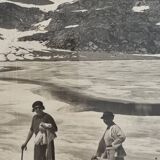 Framed photograph of walkers on the glacier, print by André Banon, 1930.