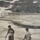 Framed photograph of walkers on the glacier, print by André Banon, 1930.