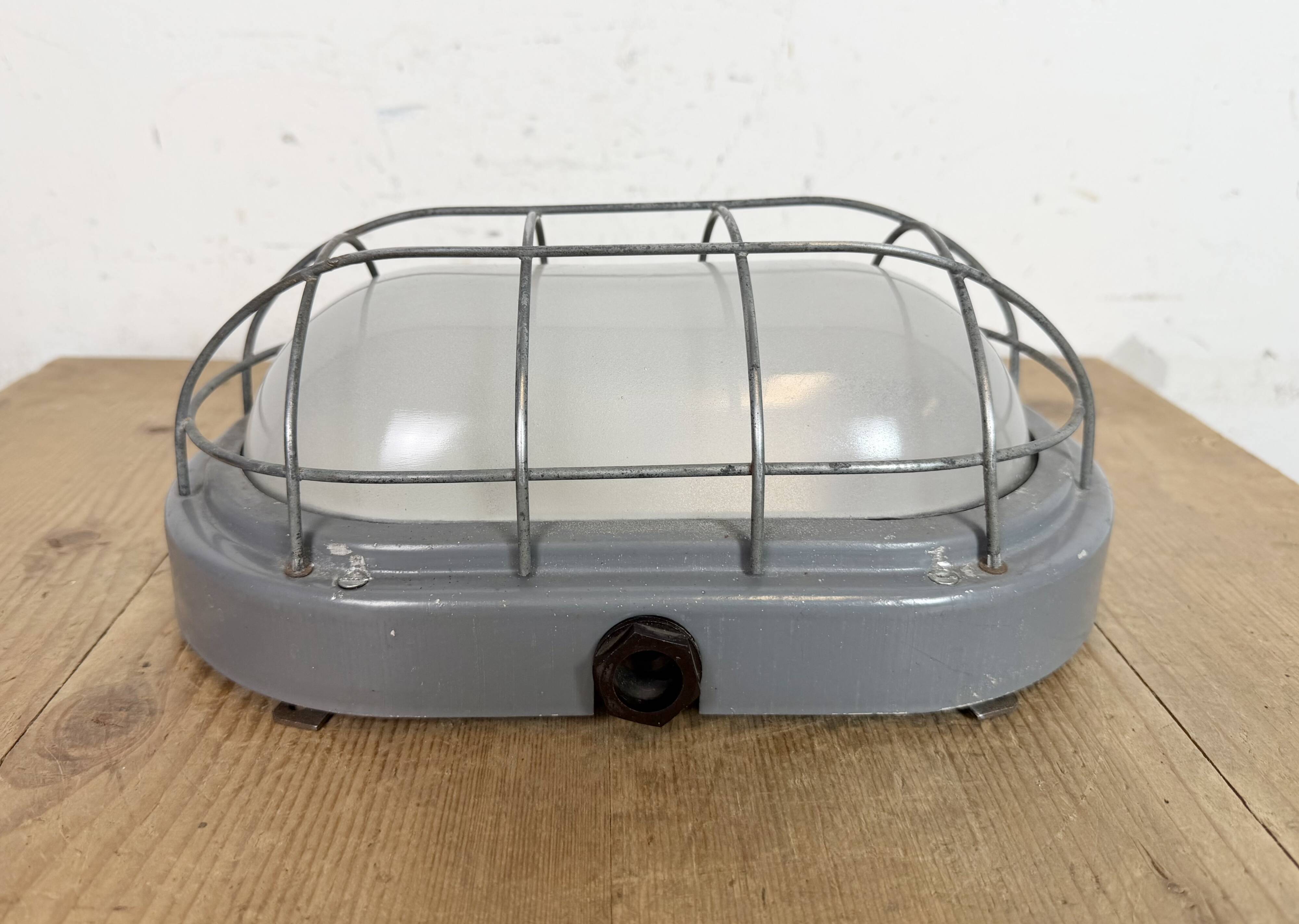 Industrial Grey Wall Light with Milk Glass, 1970s