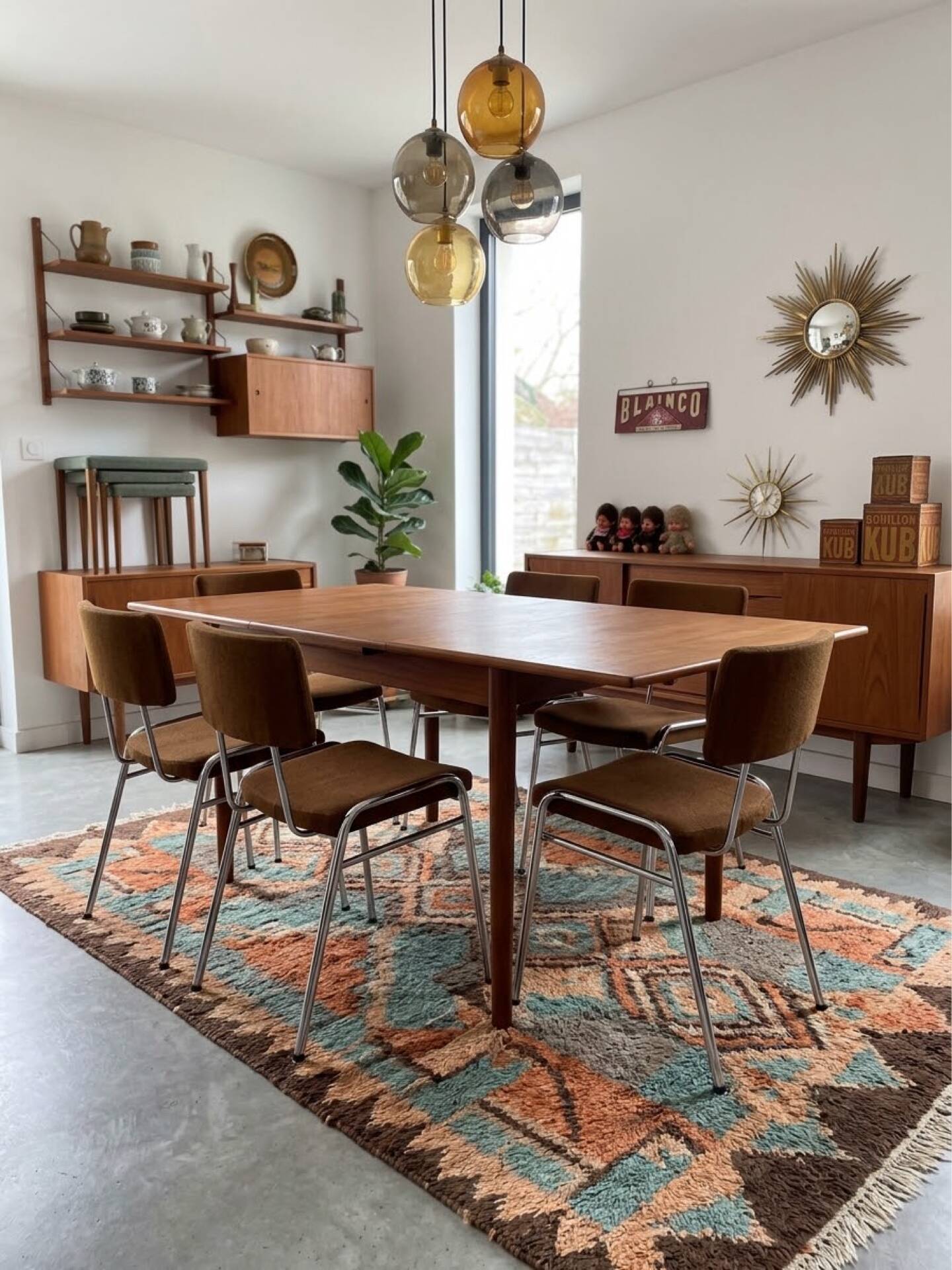 Set of 4 tubular chairs in chrome metal – Mid Century style
