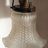 Set of 3 hangings lamp tulips in art nouveau glass paste