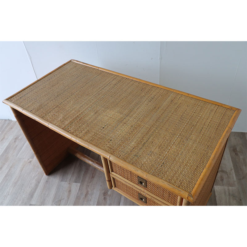 Bureau vintage Dal Vera en bambou et osier 1970