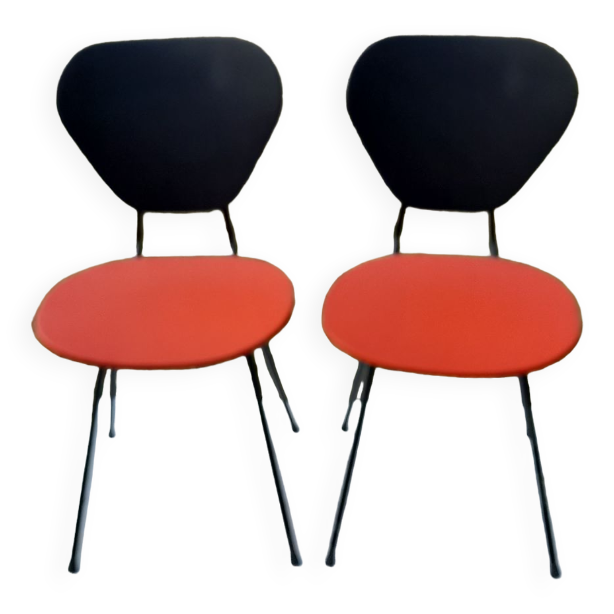 2 ant chairs in black and red skaï feet in black metal